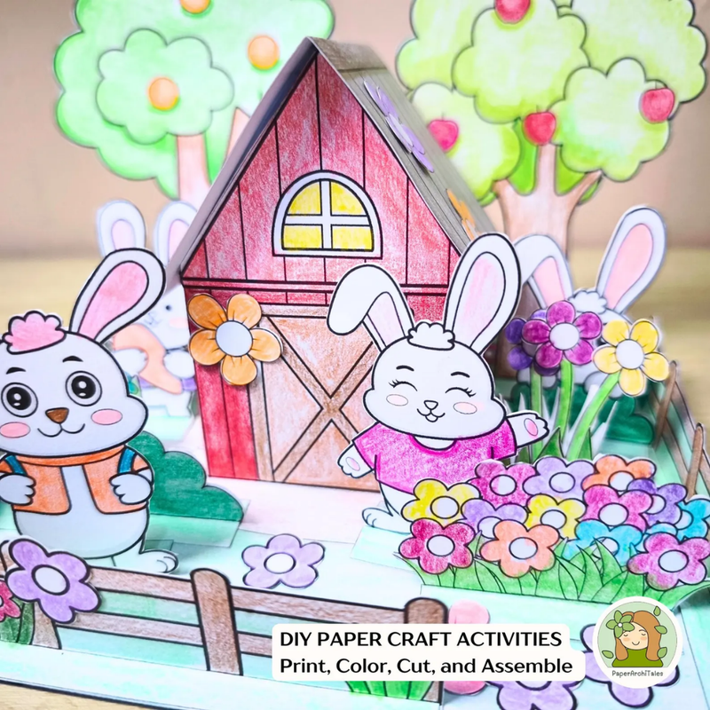 DIY Bunny House Template – Craft & Color Your Own 3D Bunny Village!
